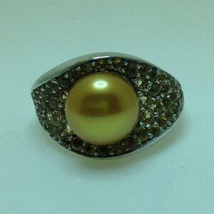 Honora Silver Golden Fresh Water Pearl with Citrines Ring